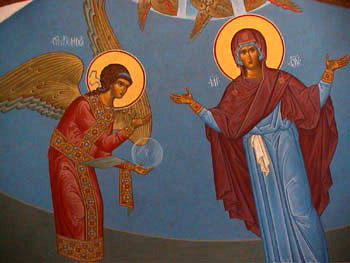 Archange Michel à la droite de la Mère de Dieu